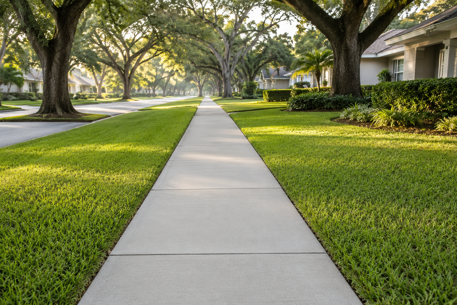 New concrete sidewalk along a residential street